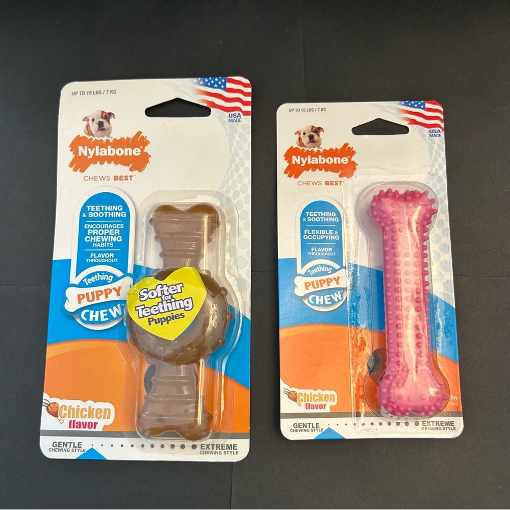 Nylabone Puppy Chew Toys - Brown and Pink